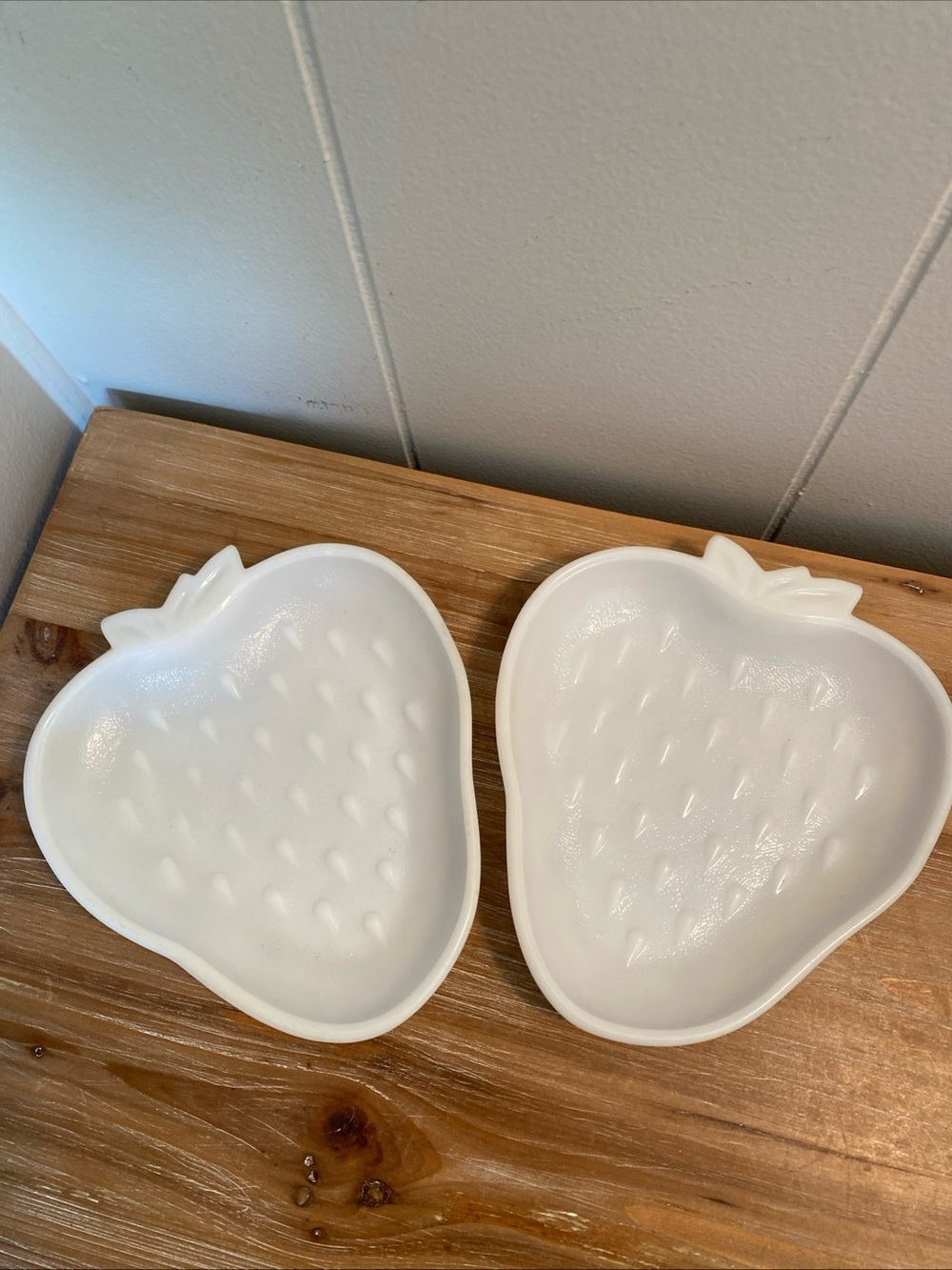 2 Vintage Milk Glass Dish Hazel Atlas White Strawberry Trinket Candy Cottagecore